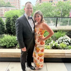 Milly Orange and Yellow Strapless Sheath Dress for Weddings